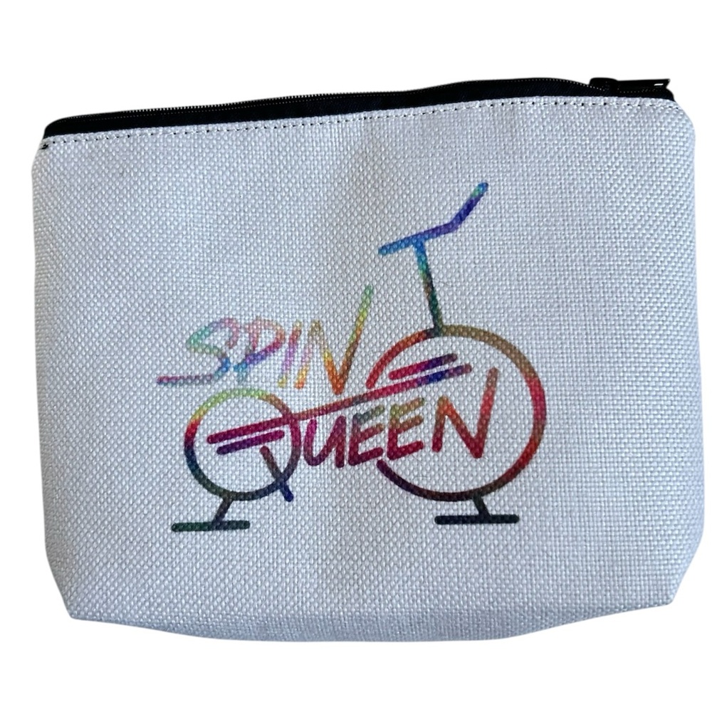 Colorful White Canvas Rainbow Spin Queen Cycle Cosmetic Makeup Bag Nwot View 2